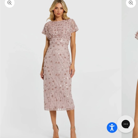 Mac Duggal Dresses & Skirts - NWT Mac Duggal Pink Cap Sleeve Sheath Midi Dress With Floral Beading